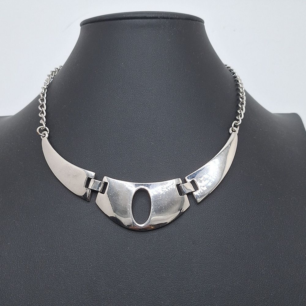 Elegant Silver Plate Necklace Hollowed Metal Tribal Statement Piece